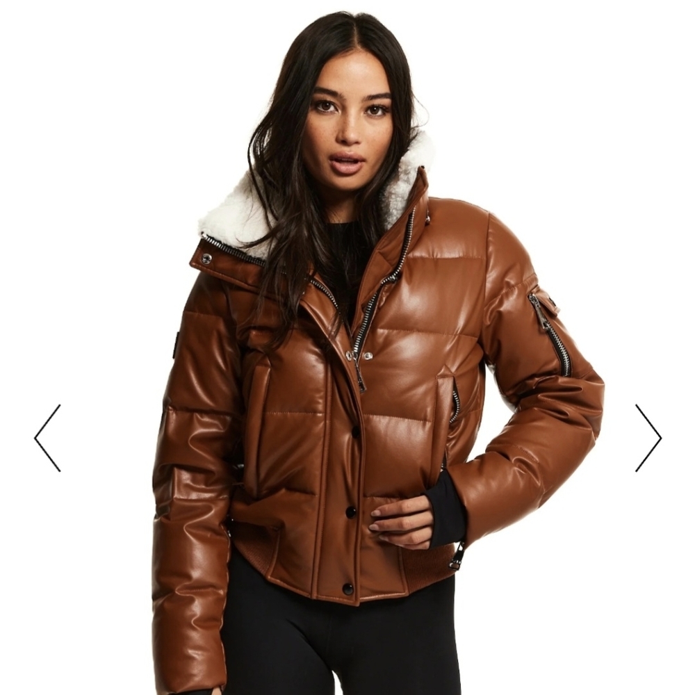 SAM. Allegra Faux Leather Puffer Coat brown Small